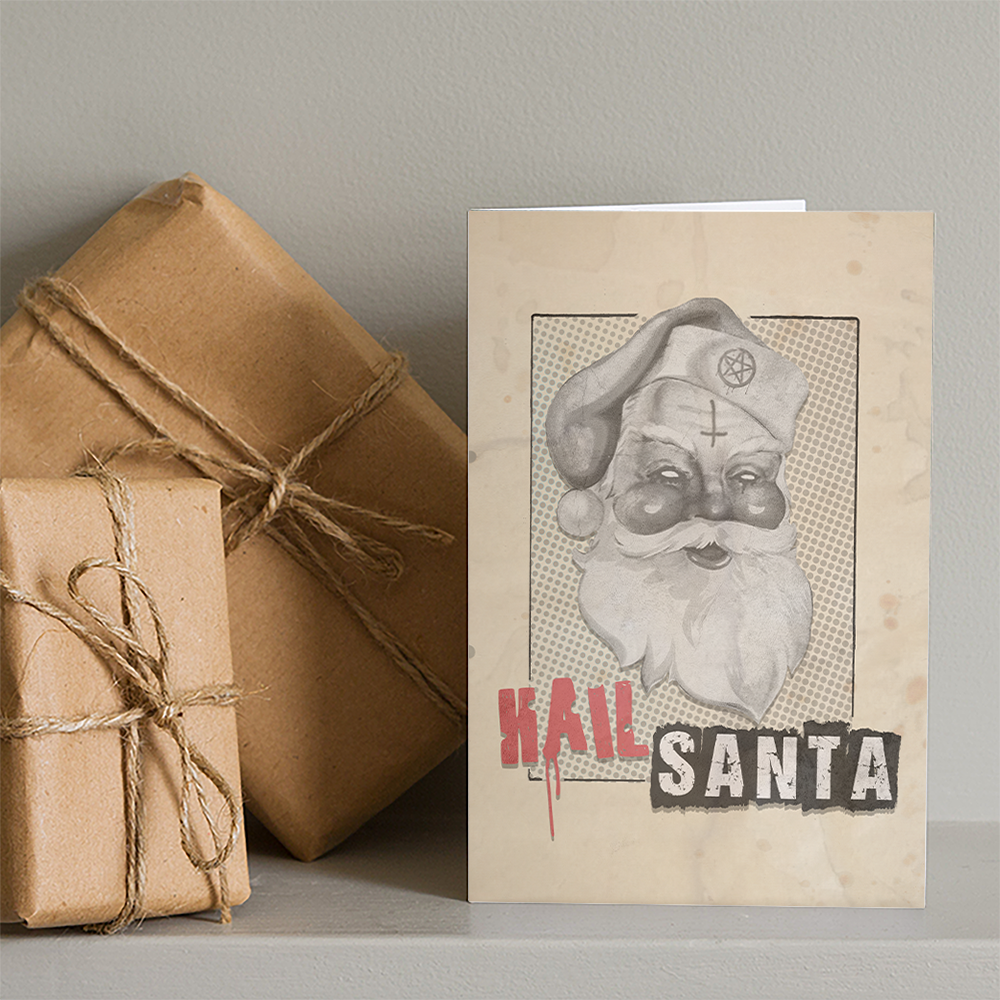 HAIL SANTA! – buy funny black metal, punk rock inspired satanic Santa Claus Christmas cards and gifts for sale online – Christmas Countdown 2022!